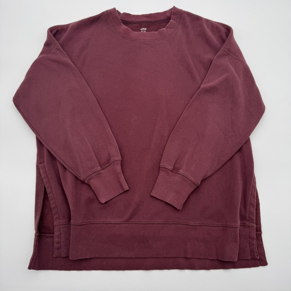 Aerie Womens Oversized Crewneck Sweatshirt Burgundy Maroon Side Slit Fleece M